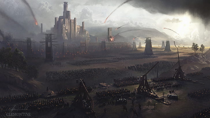 Fantasy, Battle, Army, Siege, Siege Tower, Trebuchet, HD wallpaper