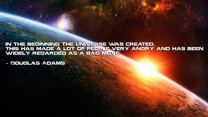 in the beginning the universe was created text, quote, humor, HD wallpaper