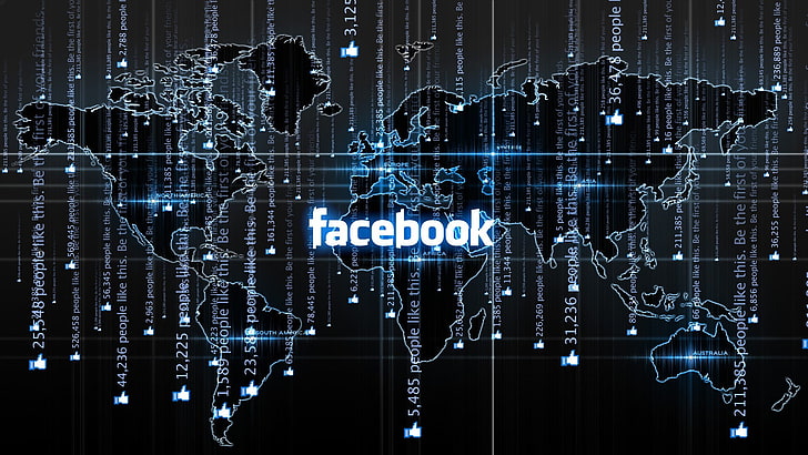 Facebook with world map illustration, digital art, communication