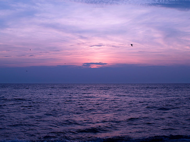 sunset over horizon, sea, sky, water, horizon over water, beauty in nature, HD wallpaper