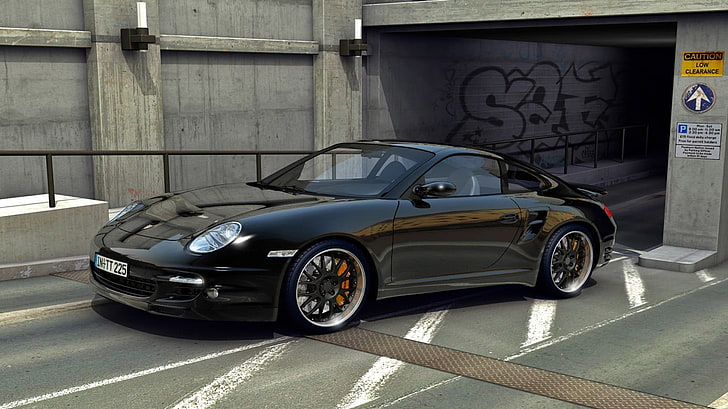 black coupe, car, Porsche, rims, vehicle, motor vehicle, mode of transportation, HD wallpaper