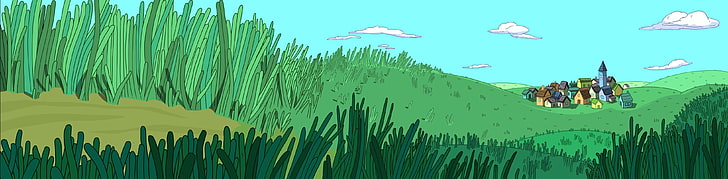 green grass cartoon illustration, Adventure Time, multiple display, HD wallpaper