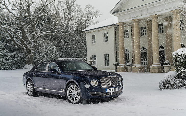 Bentley Mulsanne Snow Mansion Winter House HD, cars, HD wallpaper