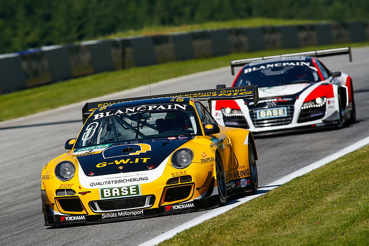 Porsche 911, Audi R8 GT3, race cars, HD wallpaper