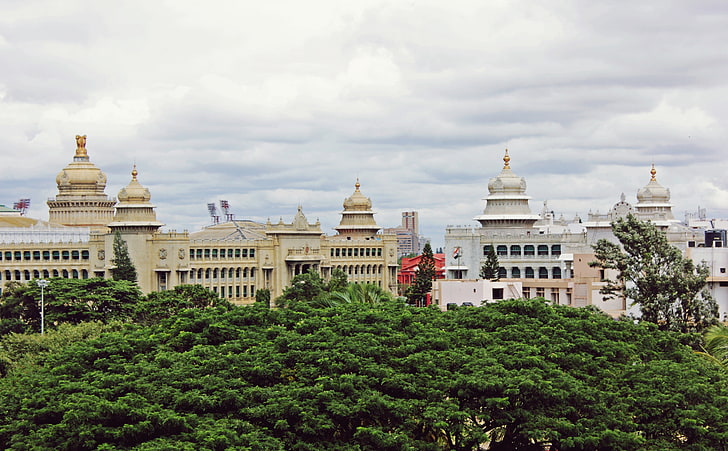 Bangalore, green leafed trees, Asia, India, buildings, garden, HD wallpaper