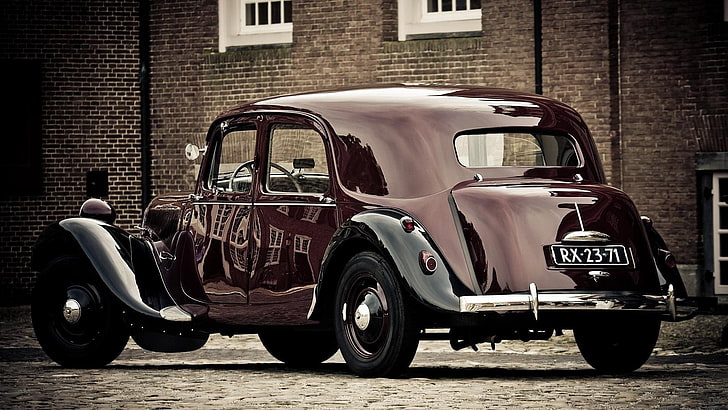 vintage maroon sedan, old car, retro Styled, land Vehicle, old-fashioned, HD wallpaper