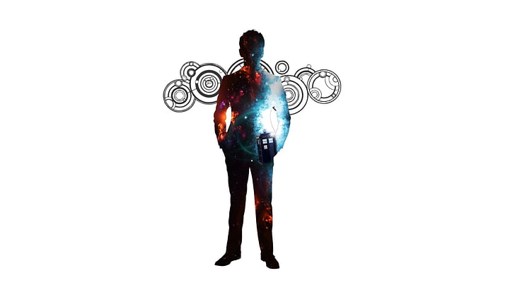 male nebula silhouette artwork, Doctor Who, The Doctor, TARDIS, HD wallpaper