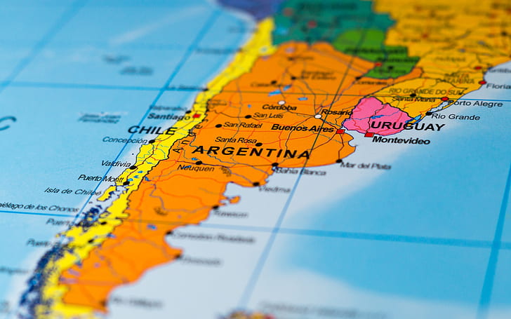 map, Argentina, Chile, Uruguay, South America, HD wallpaper