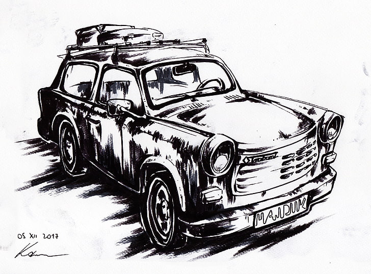 car, Trabant, DDR, East Germany, vehicle, painting, monochrome