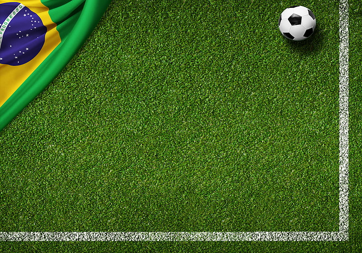 green grass and soccer ball, lawn, the ball, football, flag, football field, HD wallpaper
