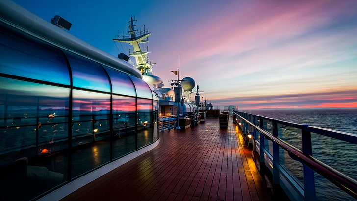 boat, ship, cruise ship, sky, architecture, illuminated, built structure