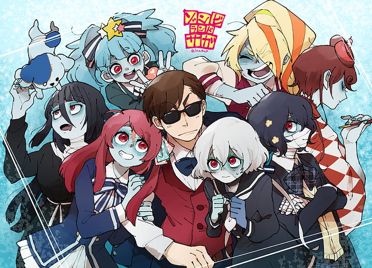 Zombieland Saga, anime girls, Zombie 0 / Tae Yamada, Zombie 1 / Sakura Minamoto, HD wallpaper