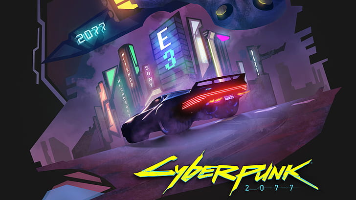 The city, The game, Neon, Machine, Art, CD Projekt RED, Cyberpunk 2077