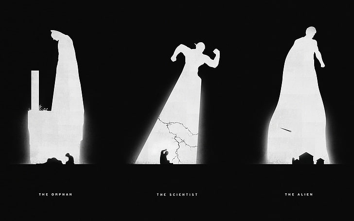 white and black poster, three silhouette photo of peoples, DC Comics, HD wallpaper
