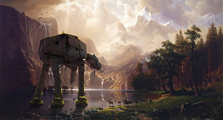 brown robot illustration, Star Wars, science fiction, artwork, HD wallpaper