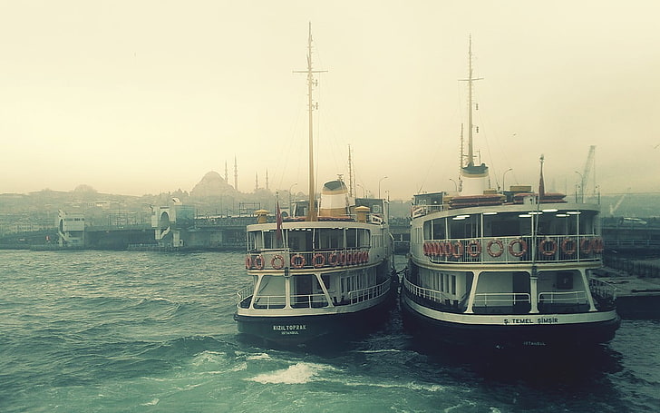 two white ships, Istanbul, nautical vessel, transportation, water, HD wallpaper