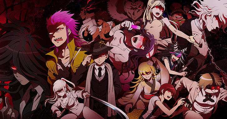anime movie wallpaper, danganronpa 3, characters, dark theme