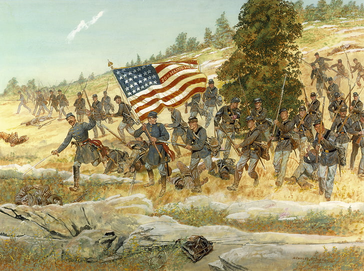 flag, Americans, run, cowboy, Gettysburg, July 2, 1863..The Battle of Gettysburg, HD wallpaper