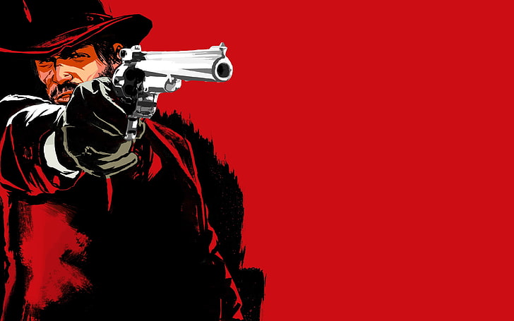 man holding revolver pistol digital wallpaper, red dead redemption game
