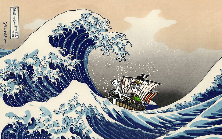 One Piece Great Wave Off Kanagawa illustration, Monkey D. Luffy