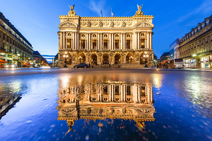 reflection, France, Paris, the building, Opera Garnier, Palais Garnier, HD wallpaper