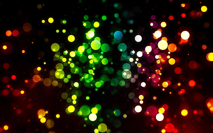 red, green, and yellow bokeh photography, abstract painting, colorful