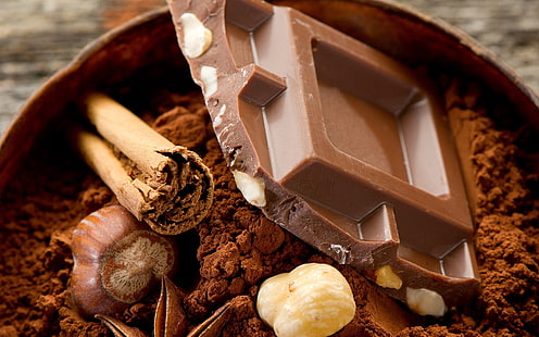 HD wallpaper: chocolate bars, nuts, cocoa, cinnamon, food, brown, dessert,  close-up | Wallpaper Flare