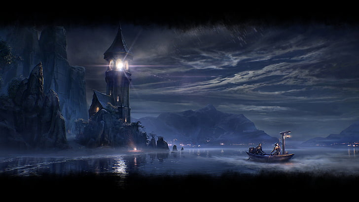 people riding boat towards castle wallpaper, The Elder Scrolls Online