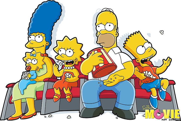 The Simpsons Homer illustration, Maggie, Lisa, Marge, Popcorn, HD wallpaper