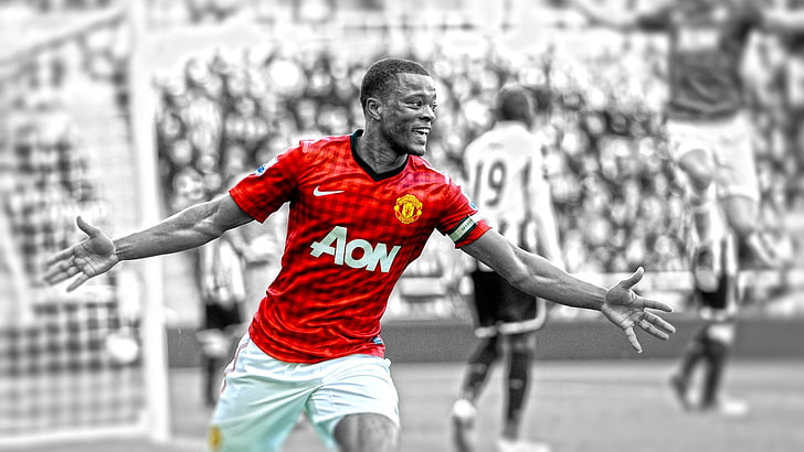 selective focus soccer player wallpaper, Manchester United , Patrice Evra, HD wallpaper