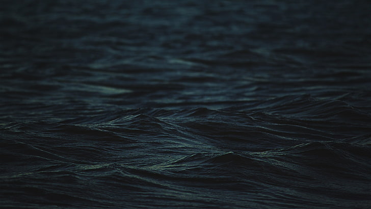 calm waters, simple, blue, dark, sea, waves, depth of field, backgrounds, HD wallpaper