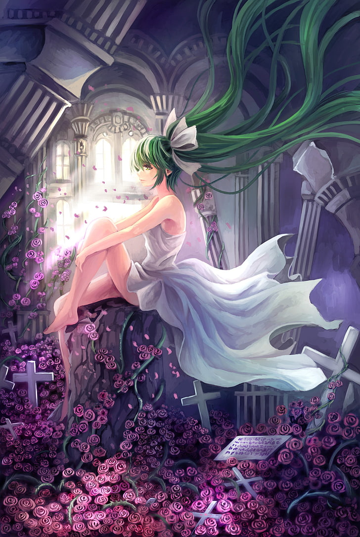 green haired female cartoon character, anime, anime girls, Vocaloid, HD wallpaper