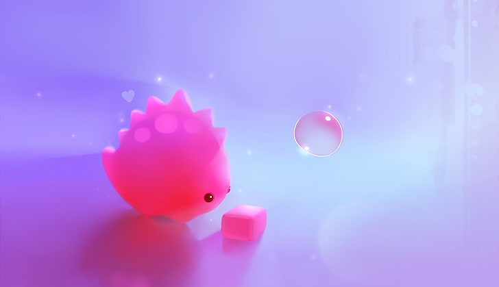 pink toy and bubble, dinosaur, art, cube, heart, apofiss, pink Color, HD wallpaper