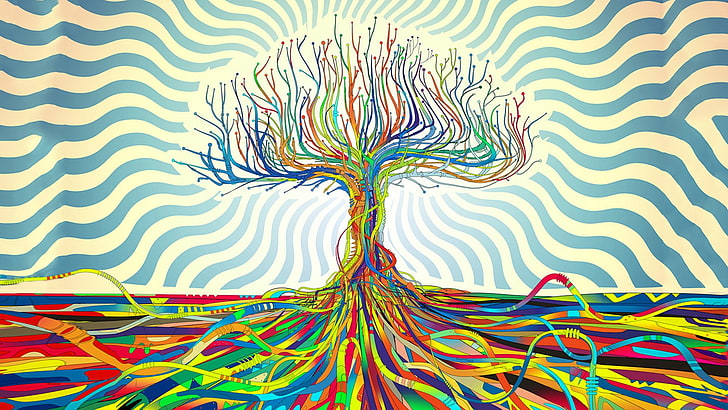 multicolored cable tree illustration, abstract, Matei Apostolescu, HD wallpaper