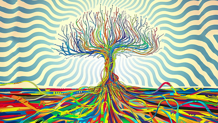 psychedelic, wires, Matei Apostolescu, abstract, trees