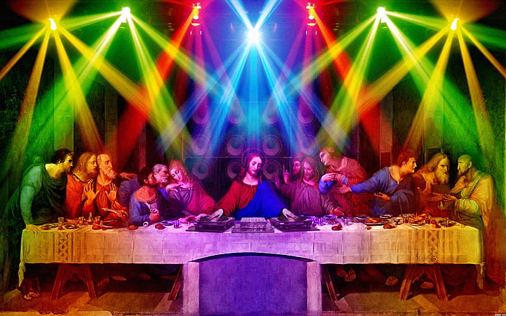 parody, turntables, The Last Supper, disco, group of people