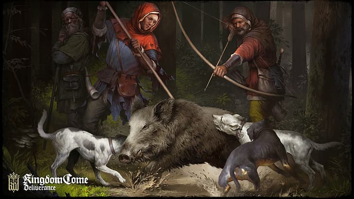 Kingdom Come: Deliverance, artwork, knight, forest, bow and arrow