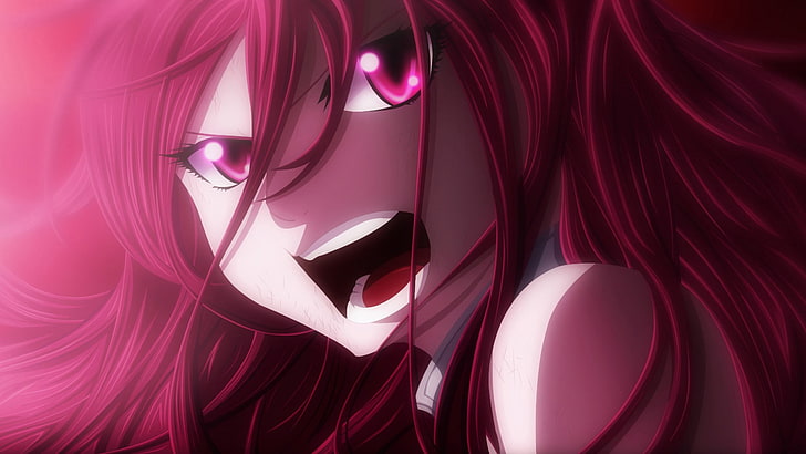 Fairy Tail, Scarlet Erza, redhead, pink color, indoors, close-up, HD wallpaper