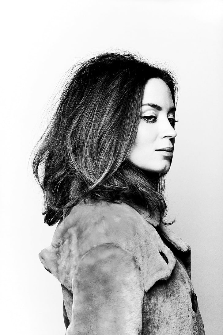 Emily Blunt, actress, women, monochrome, hairstyle, one person, HD wallpaper