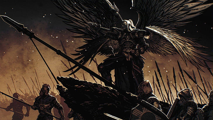 Angel warrior leading the army in battle, angel illustration