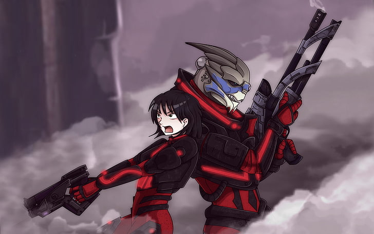 HD wallpaper: two anime character holding guns wallpaper, mass effect,  garrus vakarian | Wallpaper Flare