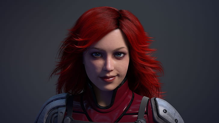 3D fantasy red hair girl, woman in red hair