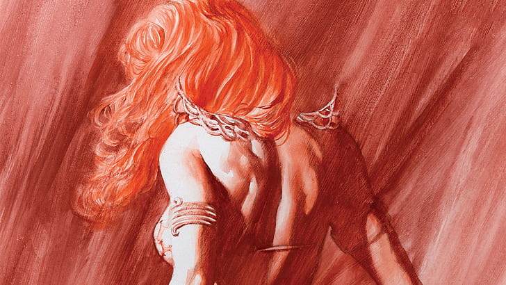 Red Sonja Redhead Drawing HD, woman in gray metal shoulder gear painting