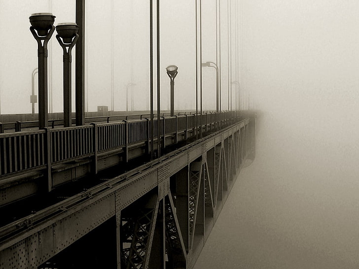 Golden Gate Bridge, noir, mist, monochrome, no people, transportation, HD wallpaper
