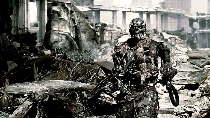 Terminator movie still screenshot, Terminator Salvation, Endoskeleton, HD wallpaper