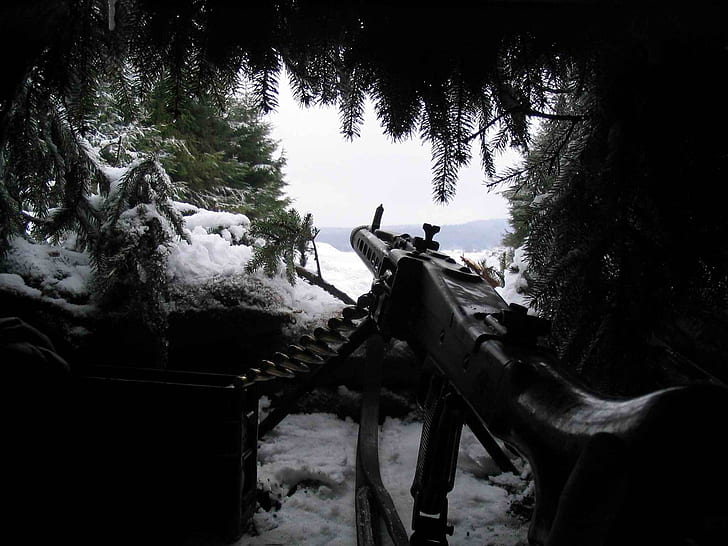 snow, weapons, ambush, needles, MG-42, HD wallpaper