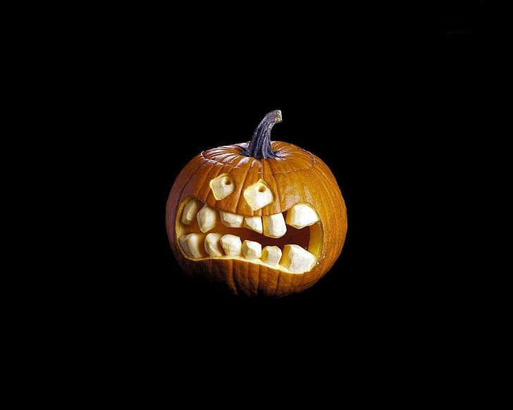 halloween, pumpkin, jacks lantern, attribute, physiognomy, black background, HD wallpaper