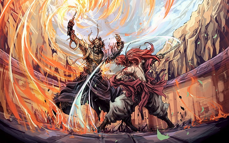 rurouni kenshin fire redheads fight men fantasy art artwork samurai x lowangle shot shishio makoto Art Fantasy art HD Art