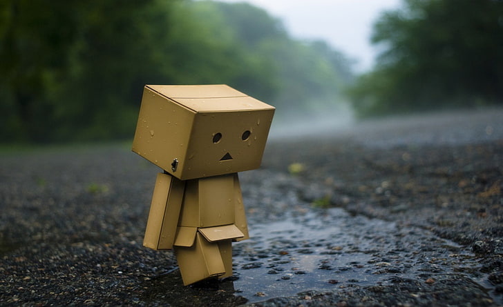 Lonely Robot, brown cardboard box man, Aero, Creative, Little, HD wallpaper