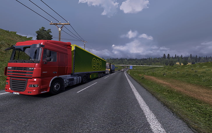 red freight truck, video games, Euro Truck Simulator 2, trucks